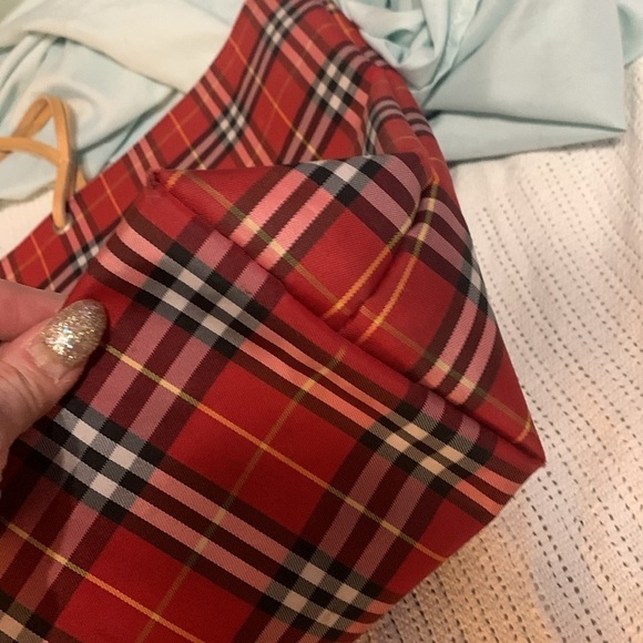 BURBERRY Nova Check Tote Bag Canvas
Leather Red Black Auth - Picture 7 of 10